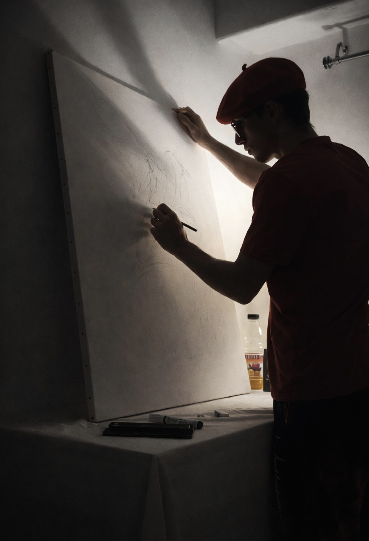 Atelier — toile en cours